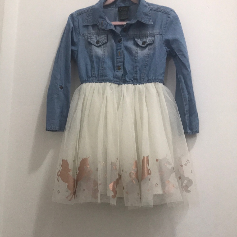 Whimsical Denim and Tulle Dress with Animal Print